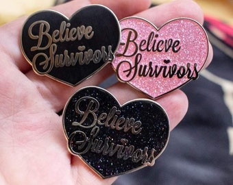 Believe Survivors Enamel Pin | heart pin, advocacy pin, believe survivors, glitter pin