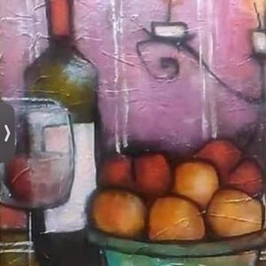 Shelley the Cat Painter 16 X 24 "Magenta Oranges Still-Life" 2013 plaster mixed media and oil on canvas image 2