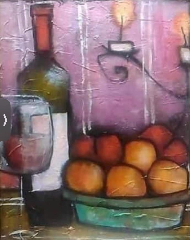 Shelley the Cat Painter 16 X 24 "Magenta Oranges Still-Life" 2013 plaster mixed media and oil on canvas image 2