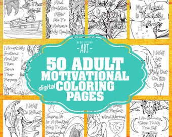 50 !Digital! Adult Motivational Coloring Pages, printable mindset resources, mindset coloring, relaxation