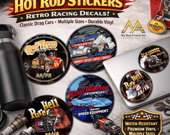 Hot Rod Car Sticker Hot Rod Stickers – Vintage Drag Racing Cars, Nostalgia AAFA Decals ...