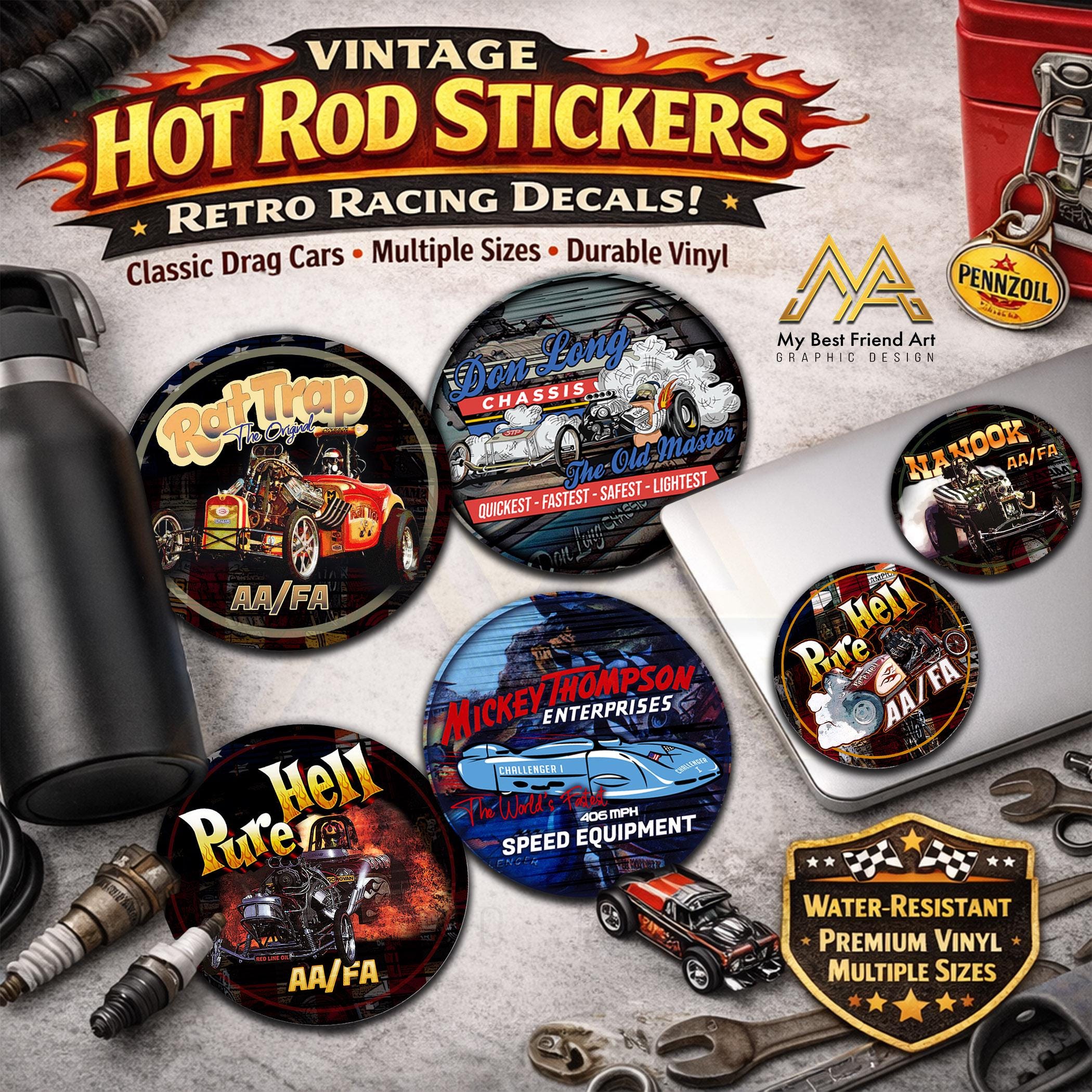 Hot Rod Stickers – Vintage Drag Racing Cars, Nostalgia AAFA Decals ...
