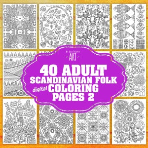 40 !Digital! Adult Scandinavian Folk Coloring Pages - part 2, printable mindset resources, mindset coloring, relaxation, pattern coloring
