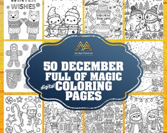 50 Printable December Coloring Pages PDF – Instant Download, Snow & Christmas. Winter Cheer, Page by Page - Digital Designs