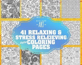 41 !Digital! Páginas para colorear para adultos relajantes y para aliviar el estrés, recursos de mentalidad imprimibles, coloración de mentalidad, relajación, coloración de patrones
