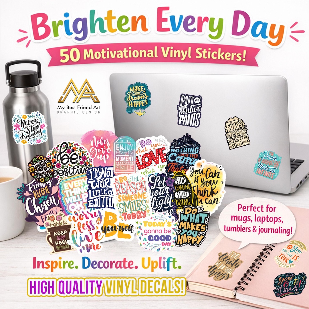 50 Motivational Vinyl Sticker Pack – Positive Quote Stickers ...