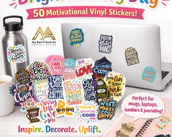 50 Motivational Vinyl Sticker Pack – Positive Quote Stickers | Inspirational, Colorful Decals for Laptops, Tumblers, Bottles & Journals