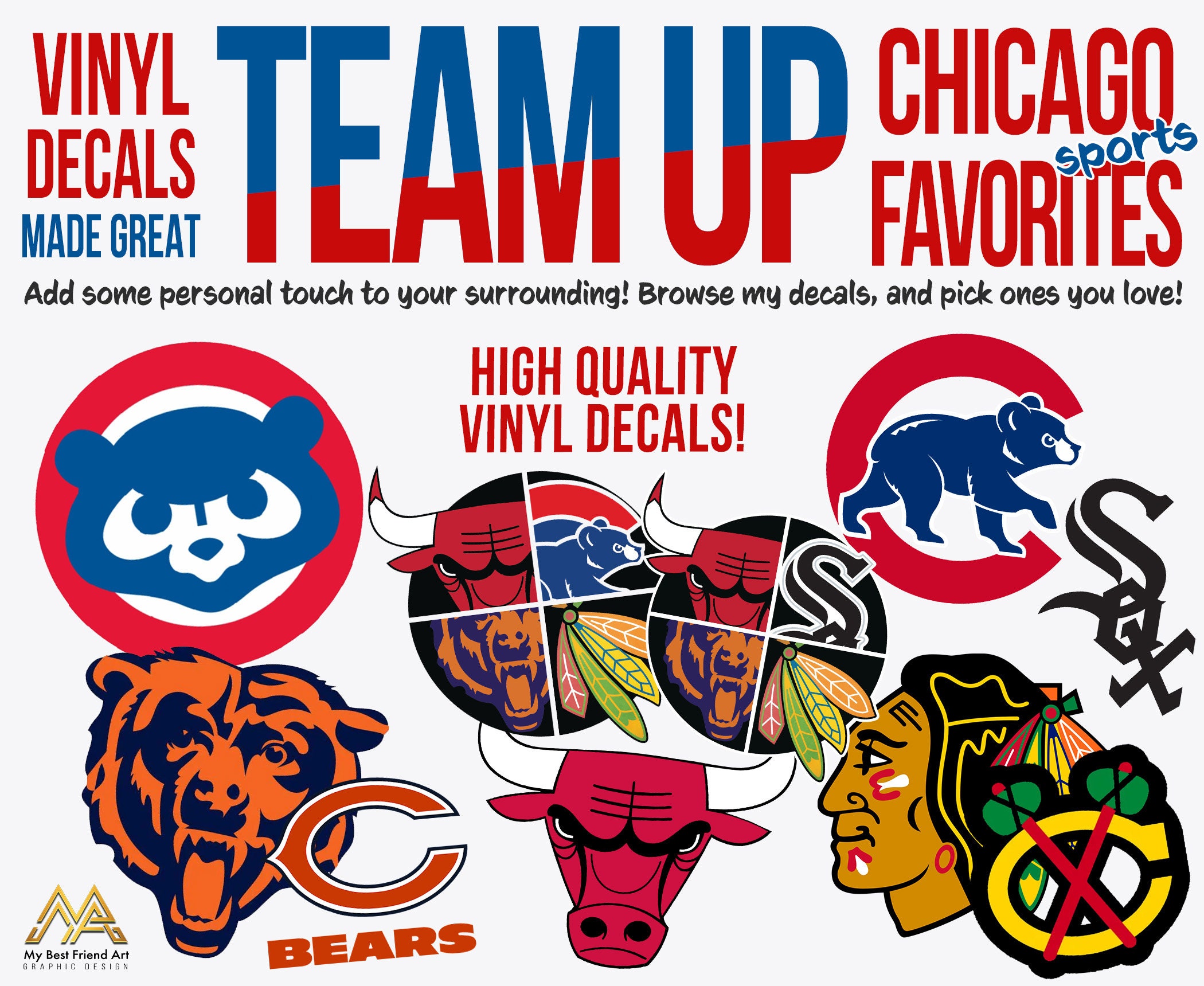 Chicago Cubs Bears Bulls Blackhawks Logos blended Together Men's t  shirt sz XL