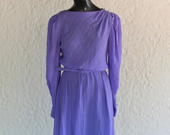 Lavender Dress with Diagonal Stripes/ Medium/ 80's Fashion/ Vintage