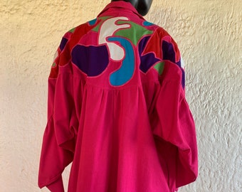 Bright Pink Tipicano Patchwork Jacket / Large / 80's & 90's Fashion / Vintage