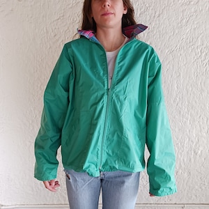 Teal Raincoat with Plaid Lining / XXL / 80&#39;s Fashion / Vintage