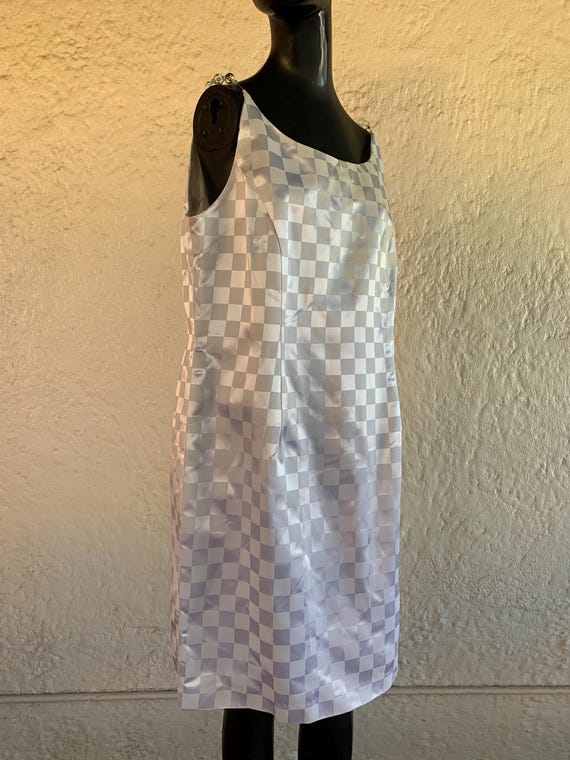 White Shiny Cream Checkerboard Pattern Dress with… - image 3