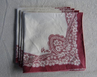 Burgundy and White Lace Print Vera Neumann Napkins / Set of 4 / 80's & 90's Fashion/ Vintage