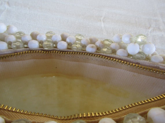 White and Clear Beaded Handbag / 10" by 11"/ 50's… - image 7