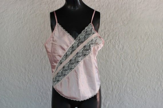 Pink Camisole with Diagonal Lace/ Medium/ 80's & … - image 1