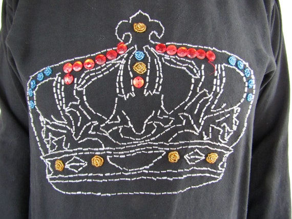 Black Long Sleeve Blouse with Sparkly Crown / Med… - image 3