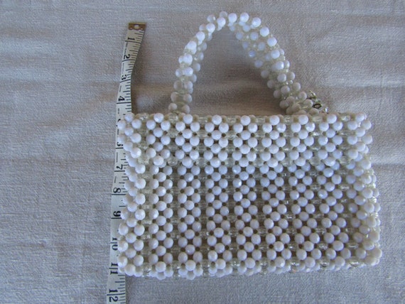 White and Clear Beaded Handbag / 10" by 11"/ 50's… - image 10