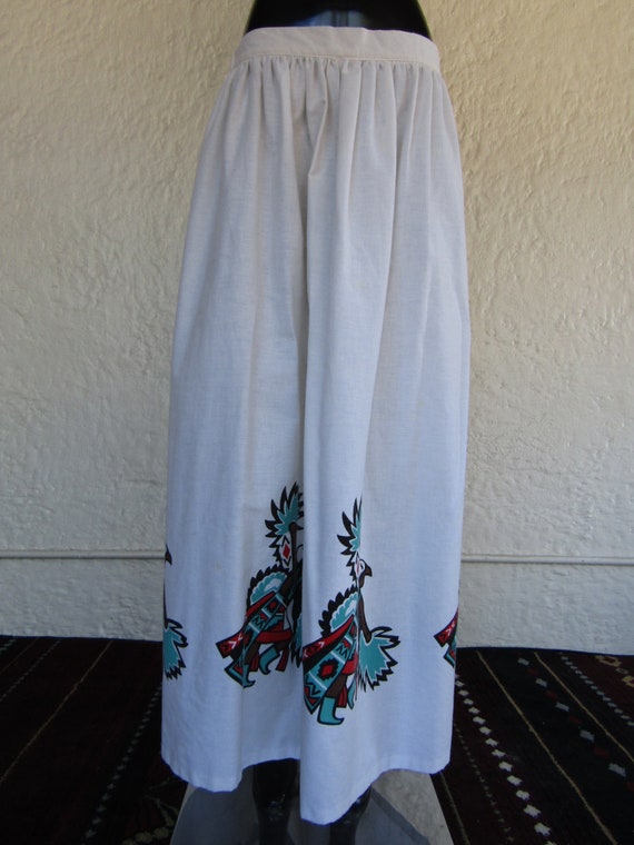 White Linen Skirt with Printed Indigenous Dancer/… - image 5