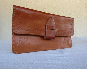 Bolso de caja de cuero ligeramente herramienta / 6 "por 12 "/ 70's Moda / Vintage