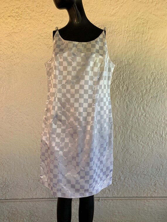 White Shiny Cream Checkerboard Pattern Dress with… - image 2