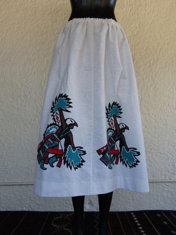 White Linen Skirt with Printed Indigenous Dancer/… - image 2