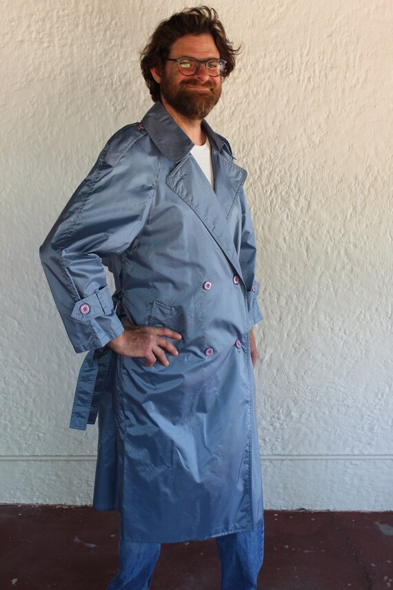 Periwinkle Trench Coat/ Medium/ 80's 