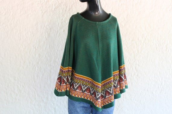 Forest Green Poncho Blouse/ Medium/ 70's Fashion/