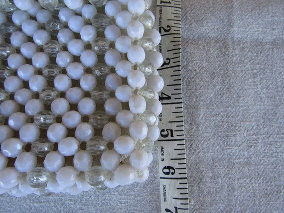 White and Clear Beaded Handbag / 10" by 11"/ 50's… - image 9