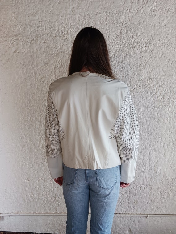 White Leather Jacket / Large / 80's Fashion / Vin… - image 5