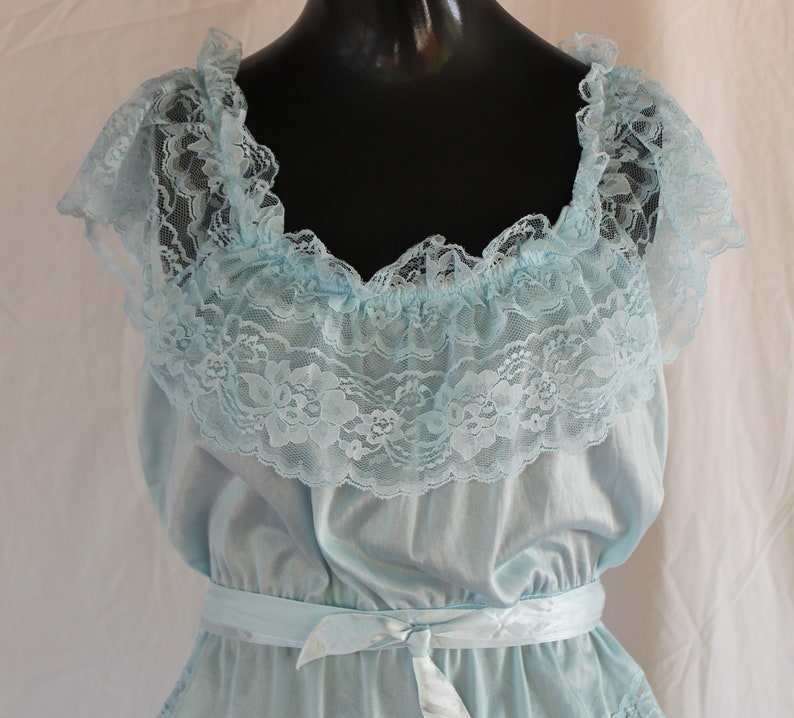 Light Blue Teddy with Lace Trim and Ribbon Belt 80/'s /& 90/'s Fashion VIntage