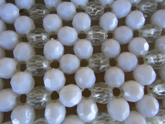 White and Clear Beaded Handbag / 10" by 11"/ 50's… - image 4