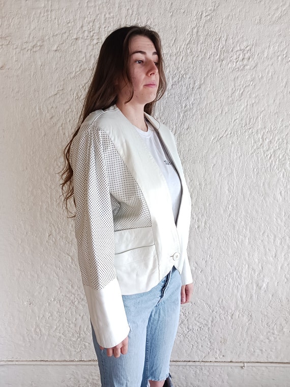 White Leather Jacket / Large / 80's Fashion / Vin… - image 3
