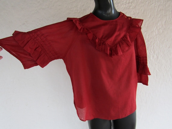 Brick Red Ruffle Blouse/ Small/ 80's Fashion/ Vin… - image 3