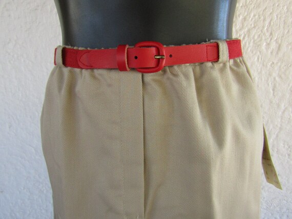 High Waist Khaki Pencil Skirt with Red Belt / Med… - image 3