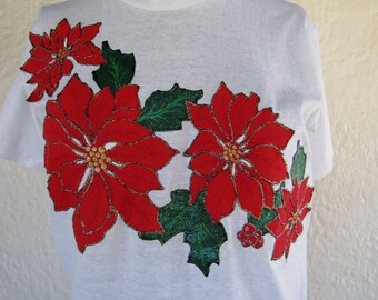 Poinsettias Puff Paint Applique T Shirt 