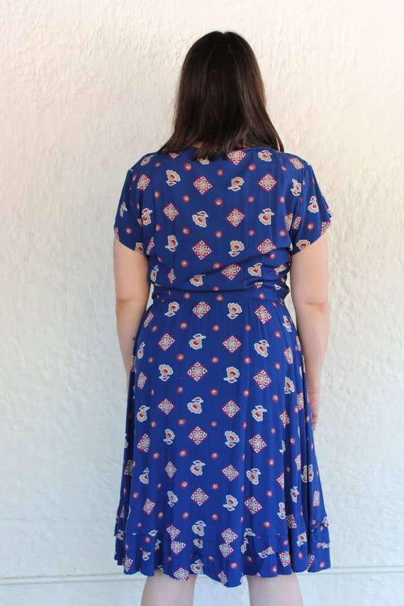 Navy Button Down Dress with Geometric and Floral … - image 5