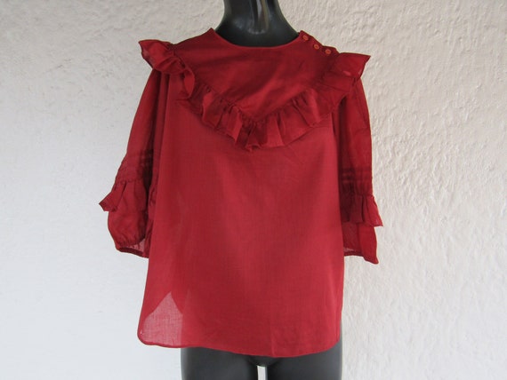 Brick Red Ruffle Blouse/ Small/ 80's Fashion/ Vin… - image 1