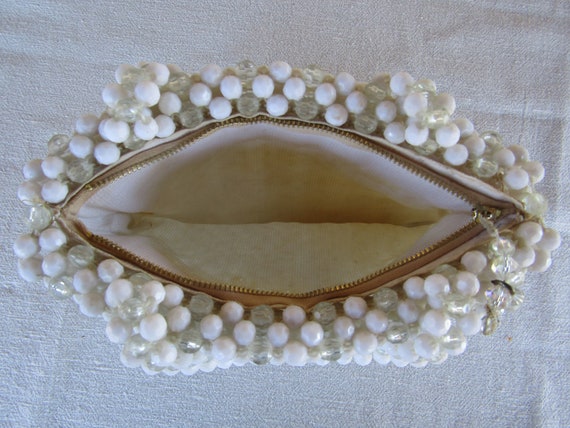 White and Clear Beaded Handbag / 10" by 11"/ 50's… - image 6