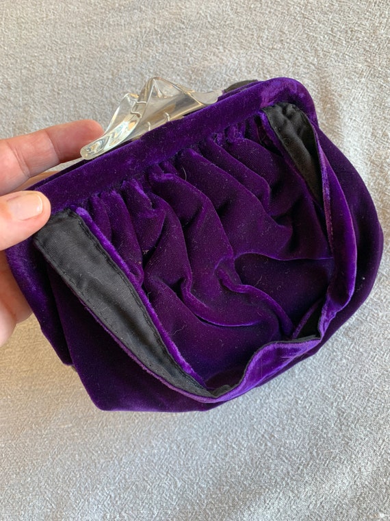 Purple Velvet Handbag / 8" by 12" / 50's & 60's F… - image 5