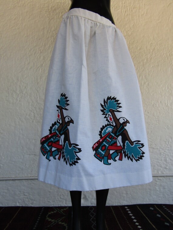 White Linen Skirt with Printed Indigenous Dancer/… - image 1