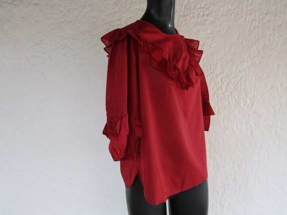 Brick Red Ruffle Blouse/ Small/ 80's Fashion/ Vin… - image 2