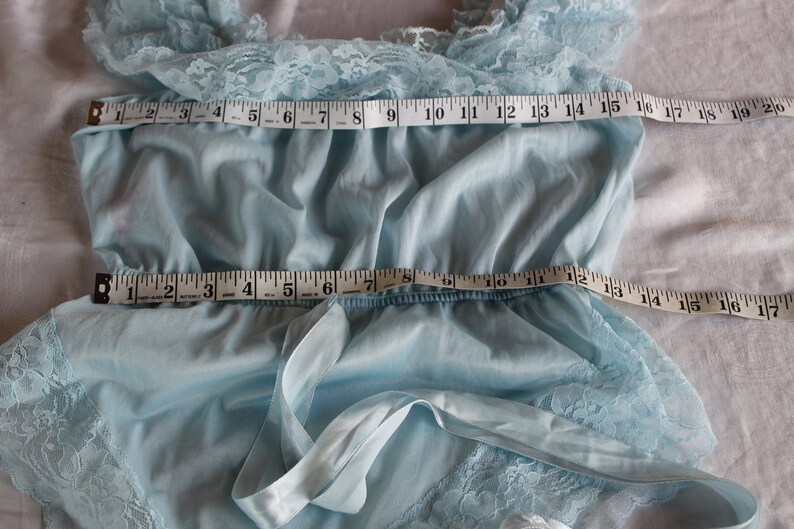 Light Blue Teddy with Lace Trim and Ribbon Belt 80/'s /& 90/'s Fashion VIntage