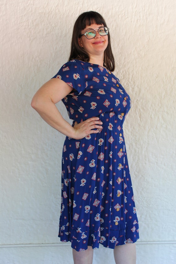 Navy Button Down Dress with Geometric and Floral … - image 3