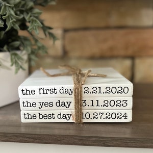 Handmade Wooden Book Stack, Personalized Wedding Date Decor