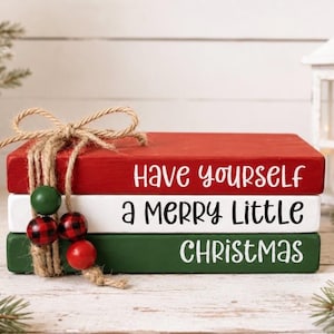 Have Yourself a Merry Little Christmas, Christmas Wooden Book Stack, Tiered Tray Decor, Farmhouse Holiday Decor