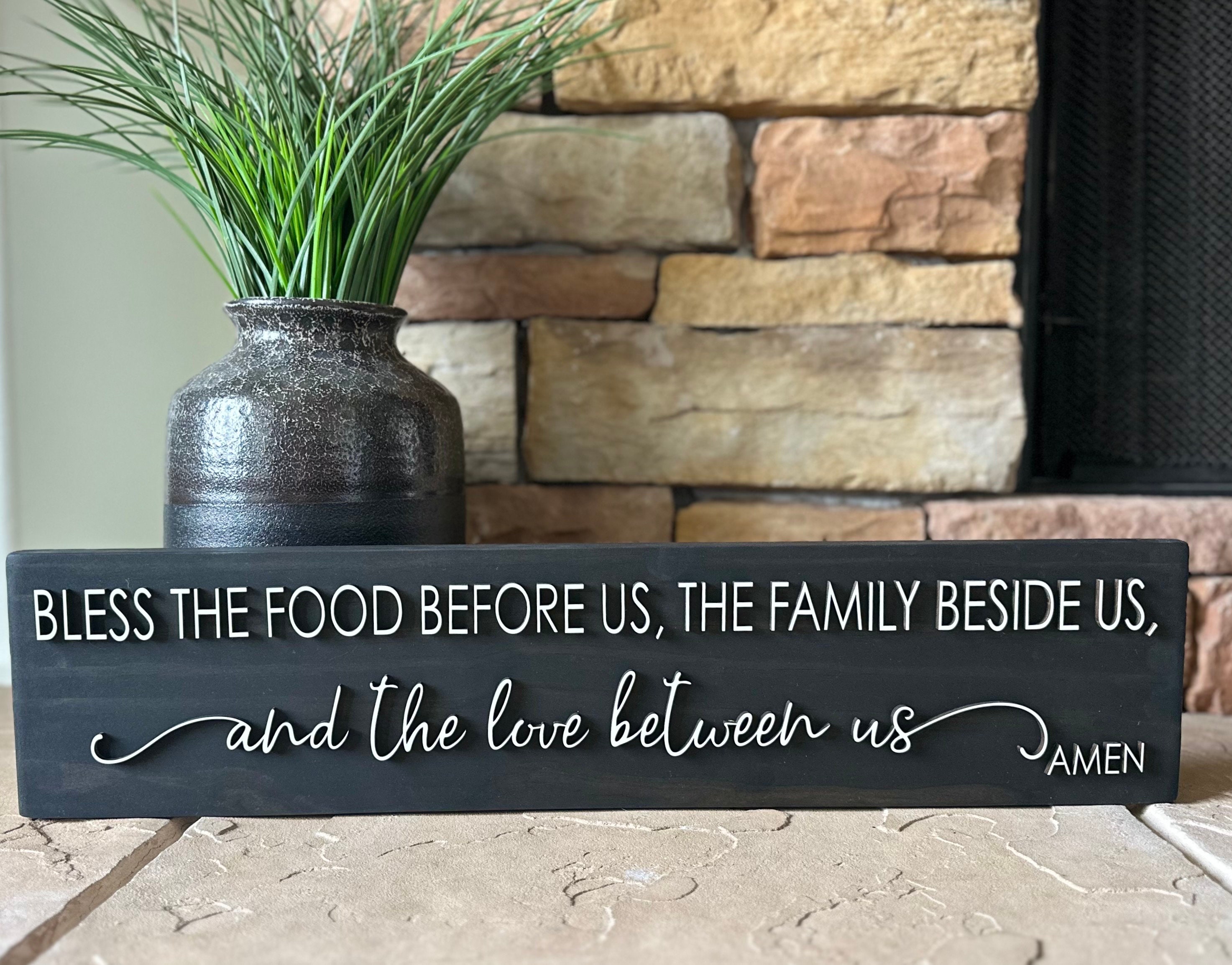 Farmhouse Dining Room Sign: Bless The Food Prayer, Laser-Cut Wood Letters