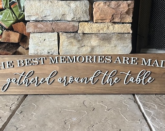 Farmhouse Kitchen Sign: Gathered Around The Table, 3D Laser Cut Wood