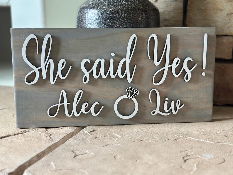 She Said Yes Engagement Photo Prop Sign| She Said Yes Engagement Announcement| Proposal Sign Classic Gray