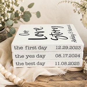 Love Story Book Stack: Wedding Date Wooden Block Decor