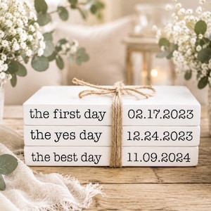 Handmade Wooden Book Stack, Personalized Wedding Date Decor